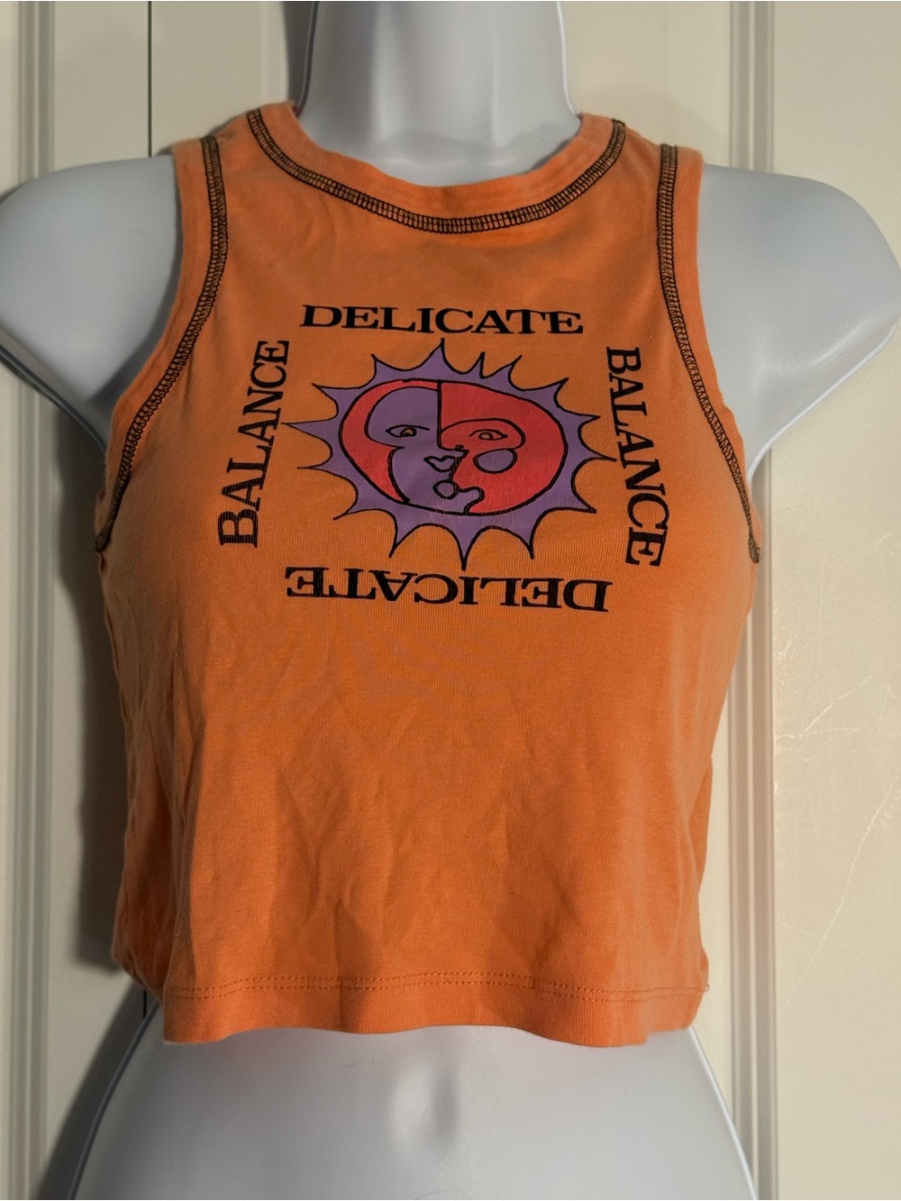 Urban Outfitters Orange Crop Tank with Purple & Red Sun Graphic